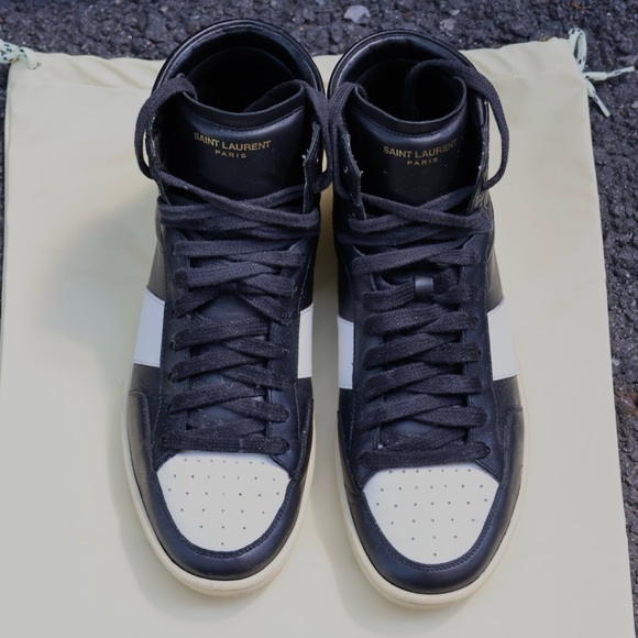 Saint Laurent Men\'s Black and White High-Top Sneakers